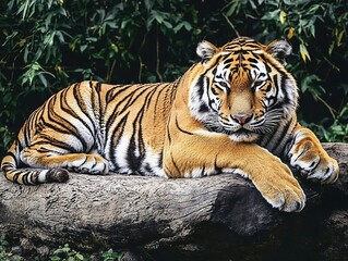 Naklejka premium A Tiger Laying on a Tree Branch