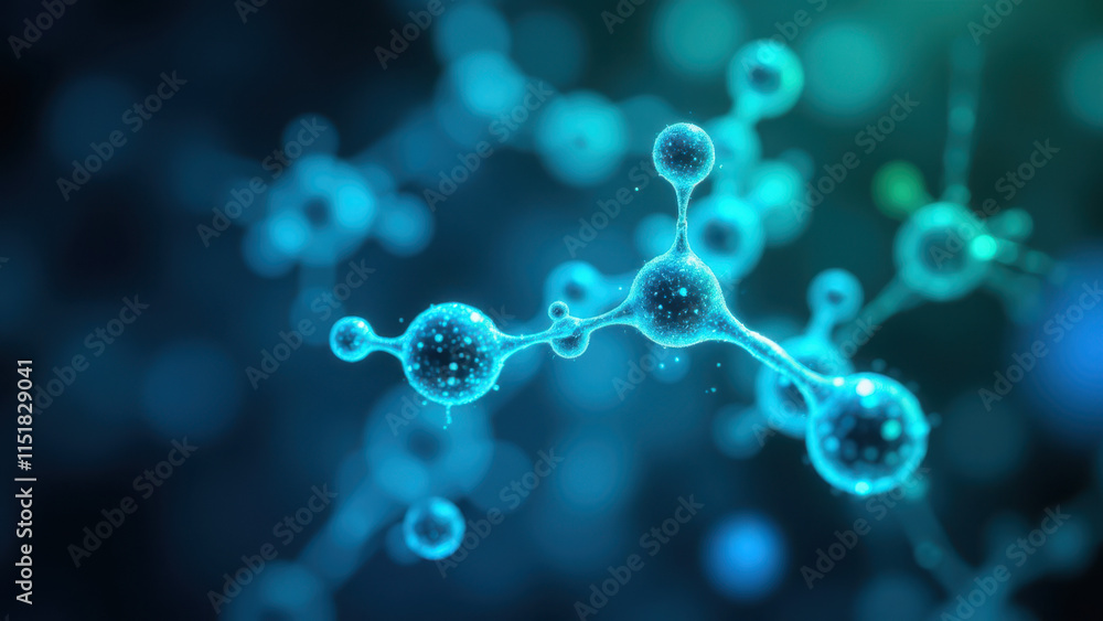 Poster an artistic rendering of semaglutide molecules with a cosmic background, emphasizing their importanc