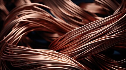 A mesmerizing shot of bundled copper wires, focusing on the fine details of their texture and the deep, earthy tones of the polished metal