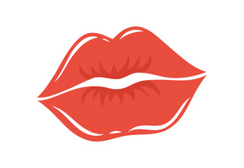 Lipstick kiss. Red Lips Kiss. Love and Romantic symbol. Valentine's day sticker. Flat Vector illustration isolated on white background 