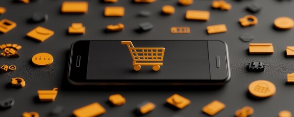 Digital shopping cart online transaction concepts in modern retail