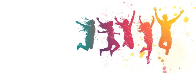 Group of people jumping for joy, a flat vector illustration on a white background