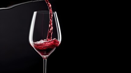 A minimalist shot of a bottle of red wine carefully pouring into a tilted glass, with rich wine tones contrasting against a clean white background