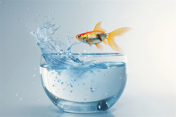 Gold fish jump from aquarium, version 3