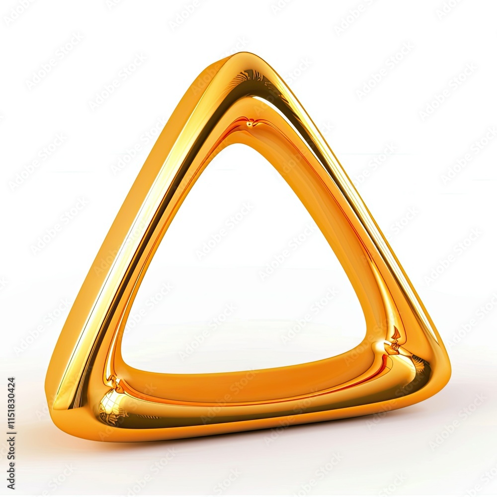 Poster a shiny golden triangular shape with smooth curves, suggesting elegance and modern design. isolated 