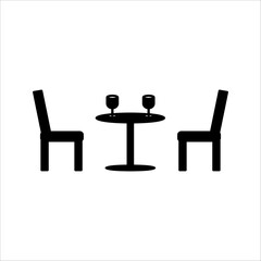 PrintTable and chairs. Outline icon with editable stroke. Linear symbol of the furniture and interior with shadow, with white background