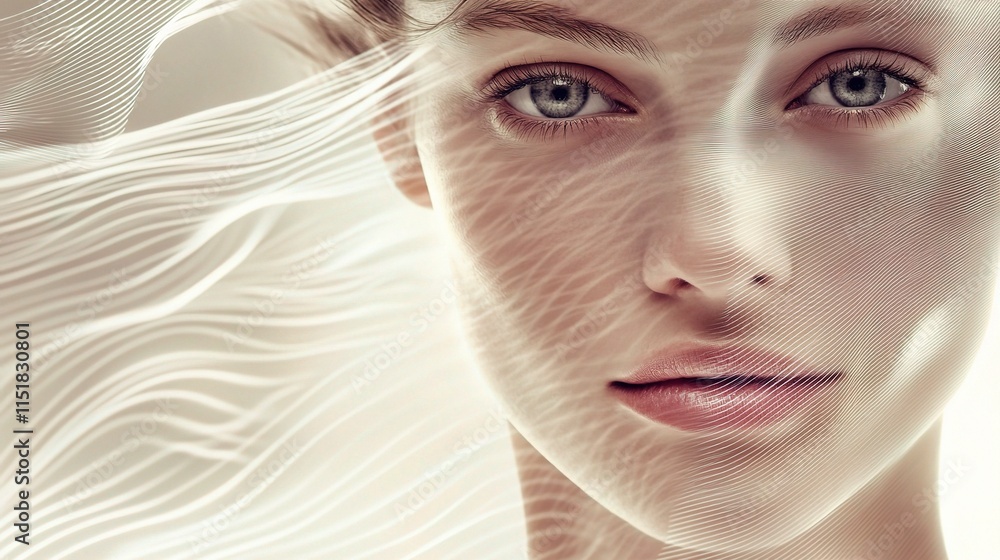 Poster lifting contour of face highlighted by soft flowing lines