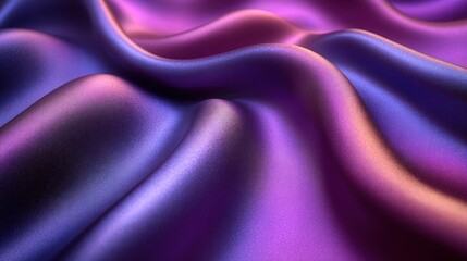 Obraz premium Close-up of iridescent purple and blue silk fabric with soft, flowing waves and folds.