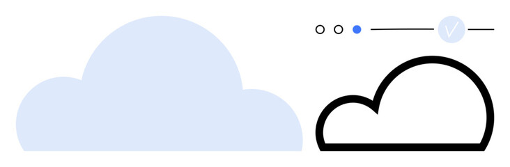 Cloud icons, one filled light blue and the other outlined black, with loading bar indicating progress. Ideal for cloud computing, data transfer, web development, app design, technology presentations