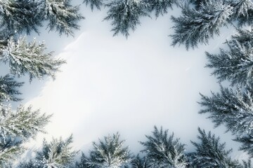 Obraz premium Snow Covered Pine Branches Frame White Space