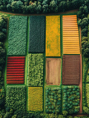 Colorful patchwork of farmland in autumn season