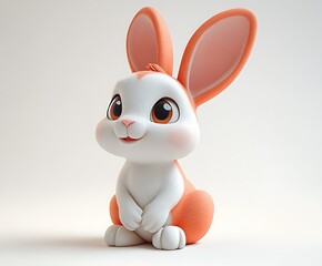 Fototapeta premium Adorable cartoon rabbit sitting, orange and white fur, big eyes.