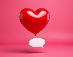 3d heart shaped shining glossy balloon isolated on pink background valentine day, wedding anniversary, new year, birthday celebration party and Christmas concept copy space for text