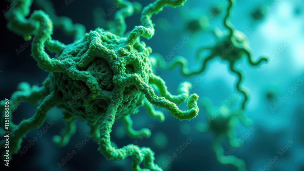 Poster a microscopic view of a semaglutide molecule interacting with cells.