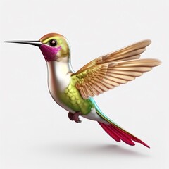 Obraz premium 3D cartoon hummingbird flying, with colorful wings and body, isolated on white background