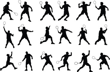 Vector Set Of Badminton Players Silhouettes Illustration Isolated On White Background
