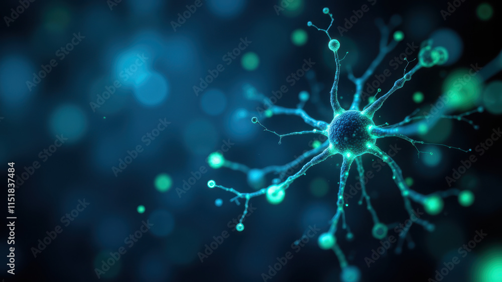 Poster sem image of a semaglutide molecule with glowing green highlights showcasing its structural complexi