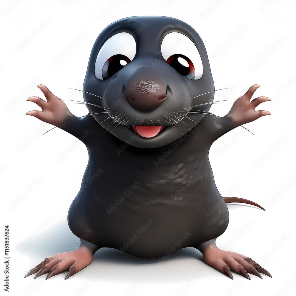 Poster 3D rendered illustration of a friendly cartoon mole extending a warm welcome with open arms and a cheerful expression