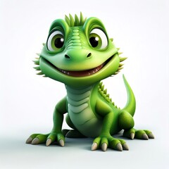 Fototapeta premium Cheerful green cartoon lizard grinning, spreading happiness with playful character design against white background