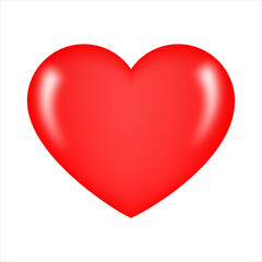 Glossy red heart icon isolated on white background. Love, romance, passion, like. Template for romantic cards, mother's day, Valentine's day, wedding. Vector illustration.