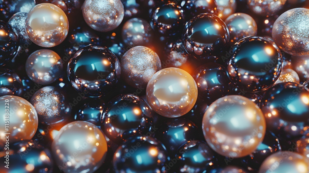 Poster gleaming spheres of metallic and pearl textures create a captivating visual display