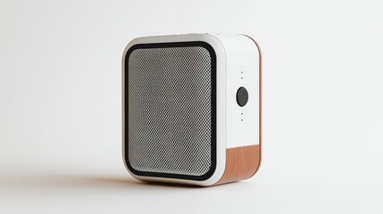 Obraz premium A compact and portable Bluetooth speaker with a sleek design, featuring a single button and a modern aesthetic, isolated against a white background