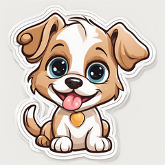 Obraz premium Adorable cartoon puppy with big sparkling blue eyes, floppy brown ears, and a cheerful smile. Perfect for kids' stickers, illustrations, and playful designs.
