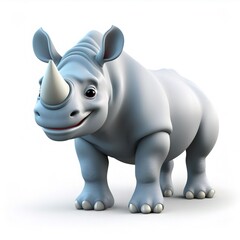 Naklejka premium 3D rendering of a friendly smiling cartoon rhino standing on a white background, full depth of field