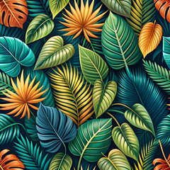 Vibrant Tropical Leaves Seamless Pattern for Summer Designs.