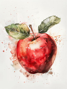 Cute Apple Fruit watercolor in book character style sheet design style dreamwork style white background
