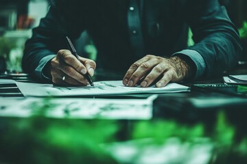 Businessman Reviewing Documents at Desk