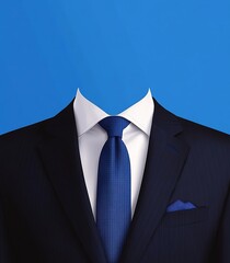 Dark Blue Suit with White Shirt and Blue Tie – Flat Vector Model Template for Photo Cropping