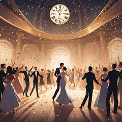 An elegant ballroom filled with people dancing