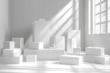 Minimalist White Product Display with Sunlight Shadows