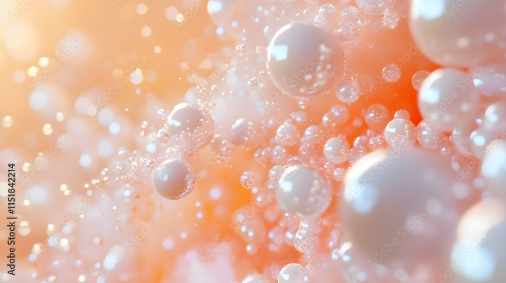Poster abstract floating bubbles orange background soft light