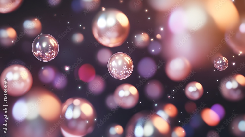 Poster reflective spheres float in a dark cosmic background