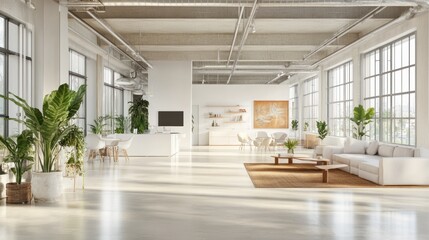 Fototapeta premium Sunlit Minimalist Loft Apartment Interior Design