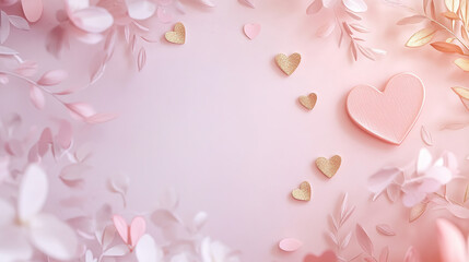 Soft Pink and Gold Heart-Shaped Decorations with Floral Accents