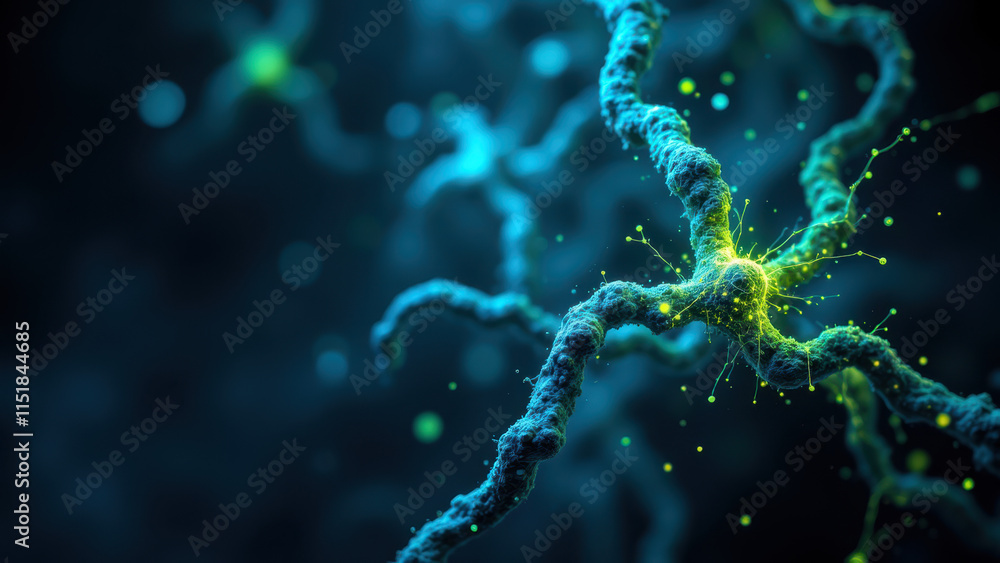 Aufkleber a 3d rendering of a neuron with synaptic activity, showcasing semaglutide's role in neuronal functio