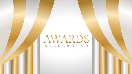 Awards background with gold and silver ribbons, perfect for ceremonies, certificates, presentations, and promotions. Modern and luxurious design exuding prestige and professionalism