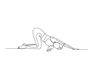 Continuous one line drawing of female character in yoga pose. woman doing yoga exercise in single line draw vector illustration. Editable line vector.