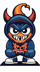 Cartoon Devil Hoodie Character Illustration, Aggressive Pose, White Background, Mascot Design, Graphic Design.