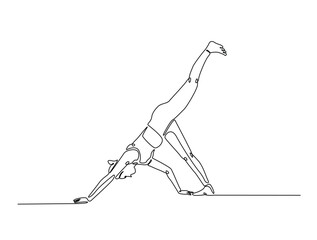 Continuous one line drawing of female character in yoga pose. woman doing yoga exercise in single line draw vector illustration. Editable line vector.