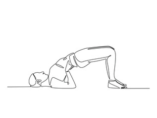 Continuous one line drawing of female character in yoga pose. woman doing yoga exercise in single line draw vector illustration. Editable line vector.