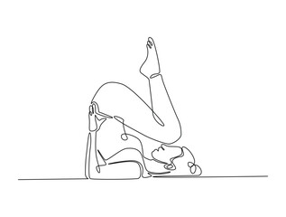 Continuous one line drawing of female character in yoga pose. woman doing yoga exercise in single line draw vector illustration. Editable line vector.