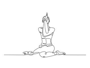 Continuous one line drawing of female character in yoga pose. woman doing yoga exercise in single line draw vector illustration. Editable line vector.