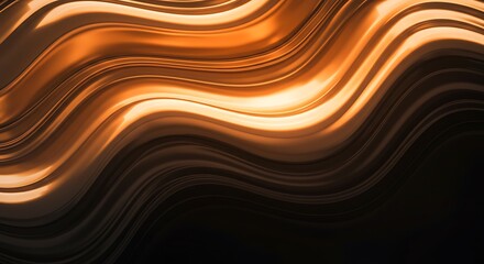 Abstract gold orange brown dark waves curves liquid smooth background