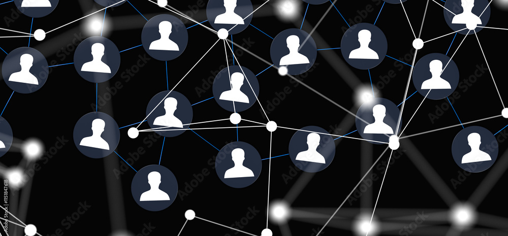 Poster Global network. Blockchain. 3D illustration. Neural networks and artificial intelligence. Abstract  - 3d