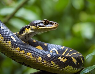 Obraz premium Big Dangerous Python Snake in Jungle on tree, Generative AI