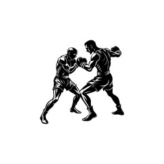 Two boxer fighting silhouette